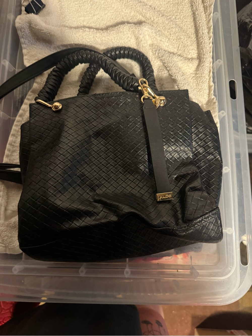 Aldo Black Woven Tote with Braided Handles